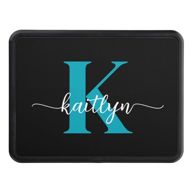 Black Teal Monogram Trailer Hitch Cover Dragkroksskydd (Framsidan)