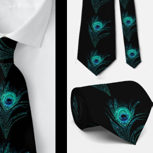 Black Teal Peacock Feathers Bröllop Neck Tie Slips