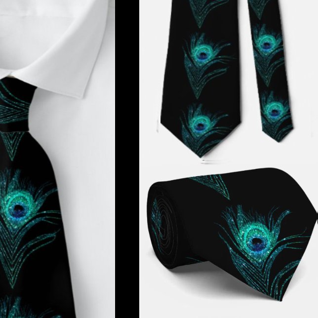 Black Teal Peacock Feathers Bröllop Neck Tie Slips (Skapare uppladdad)