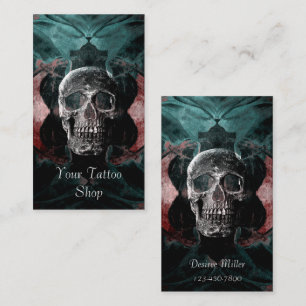 Black Teal Red Blommigt Tattoo, gotiic Skull Head Visitkort