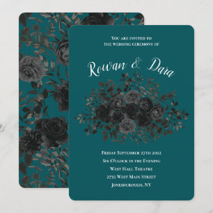 Black Teal Ro Gothic Elegant bröllop Inbjudningar