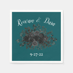Black Teal Ro Gothic Elegant bröllop Pappersservett