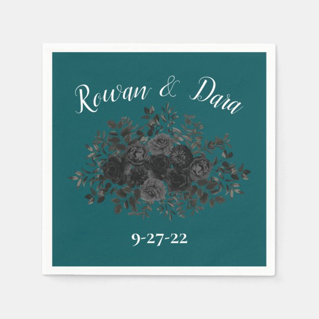 Black Teal Ro Gothic Elegant bröllop Pappersservett (Framsidan)