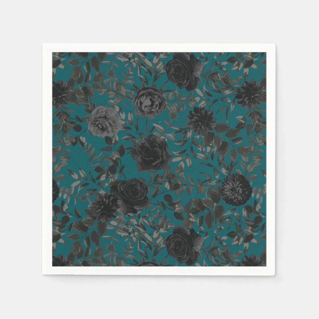 Black Teal Ro Gothic Elegant bröllop Pappersservett (Framsidan)