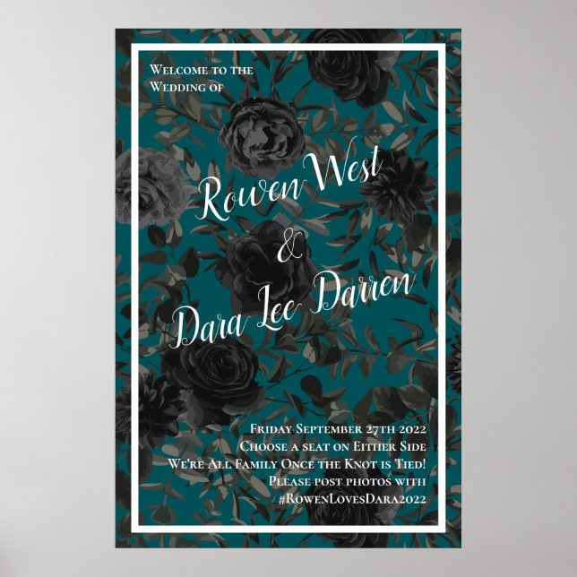 Black Teal Ro Gothic Elegant bröllop Poster (Framsidan)