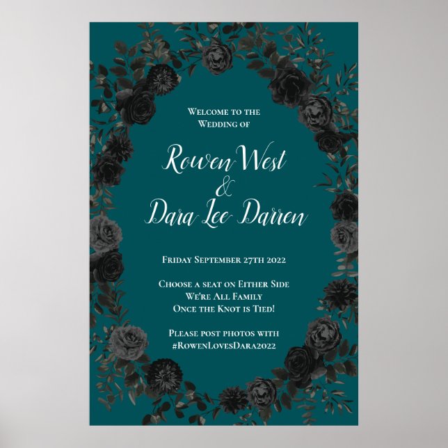 Black Teal Ro Gothic Elegant bröllop Poster (Framsidan)