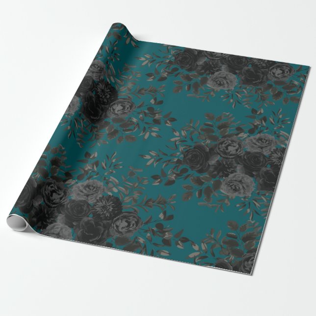 Black Teal Ro Gothic Elegant bröllop Presentpapper (Utrullad)