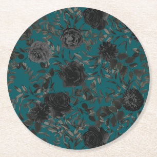 Black Teal Ro Gothic Elegant bröllop Underlägg Papper Rund