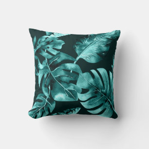 Black & Teal Tropical Handflatan Löv, sommartid Ch Kudde