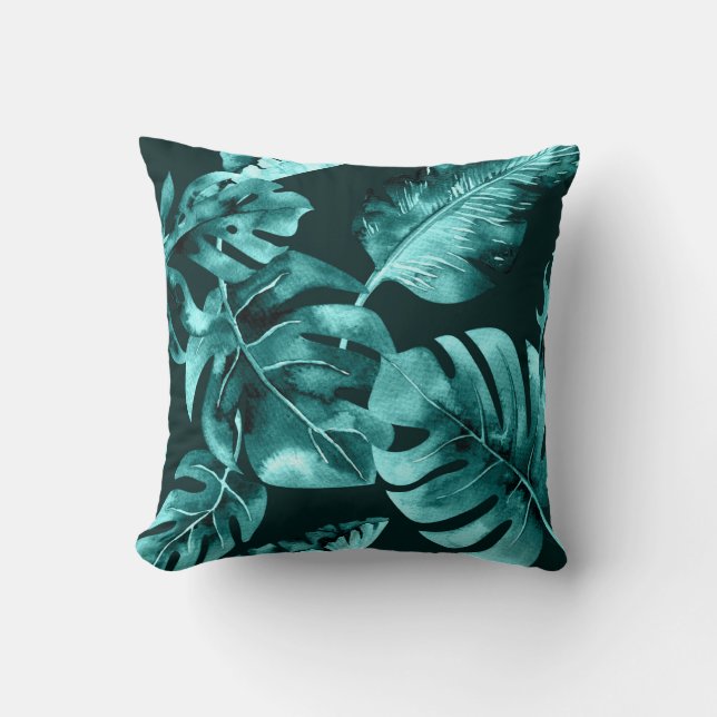 Black & Teal Tropical Handflatan Löv, sommartid Ch Kudde (Framsida)