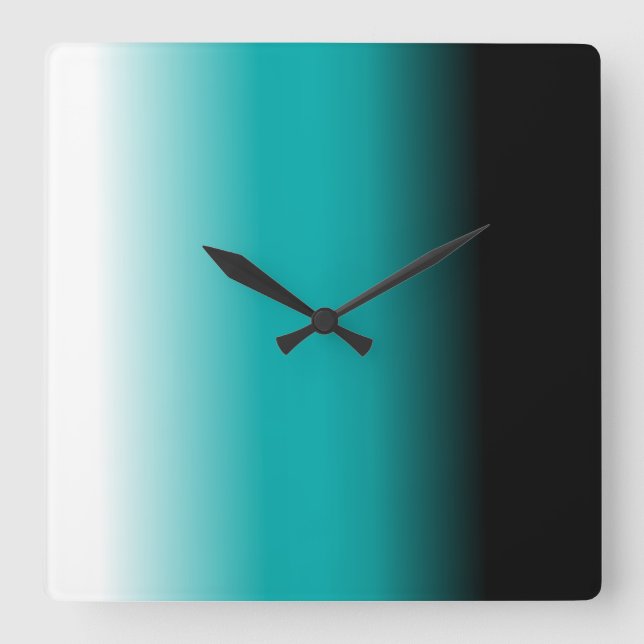 Black Teal White Ombre Fyrkantig Klocka (Framsida)