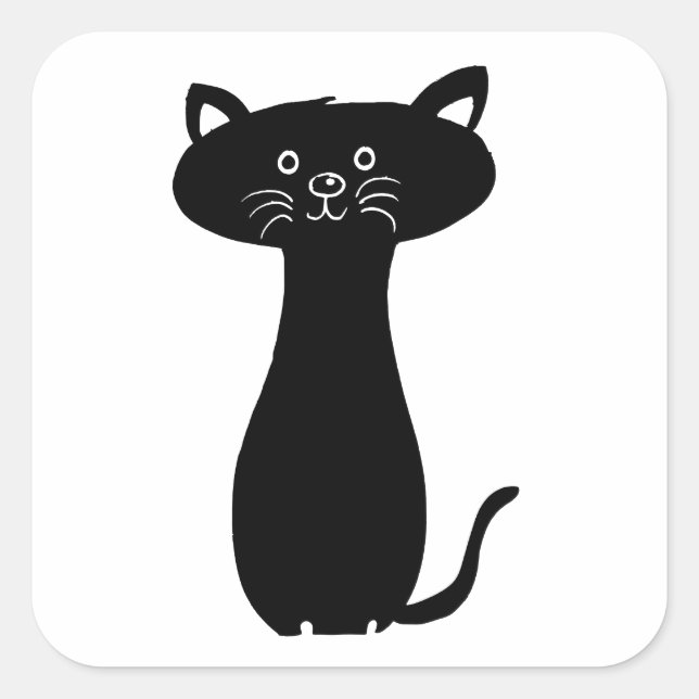Black Tecknad Kattunge Fyrkantigt Klistermärke (Framsida)
