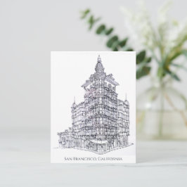 Bläck Teckning Columbus Torn, San Francisco, CA Vykort