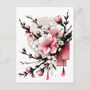 Bläck Teckning vid Hoa Dao Gott nytt år Helg Vykort