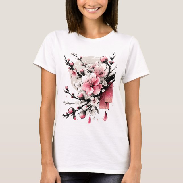 Bläck Teckning vid Hoa Dao Gott nytt år T Shirt (Framsida)