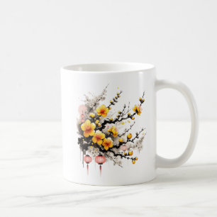 Bläck Teckning vid Hoa Mai Gott nytt år Kaffemugg