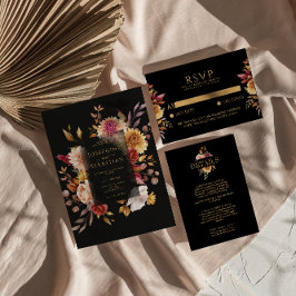 Black Terracotta Fall Blommigt Boho Chic Bröllop Inbjudningar