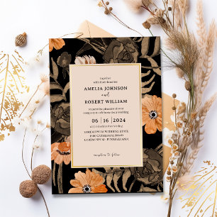 Black Terracotta vattencolor Blommigt Fall Wedding Inbjudningar
