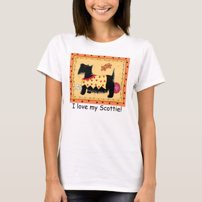Black Terrier Hund Gult Red Anpassningsbar Scottie Tee Shirt (Framsida)