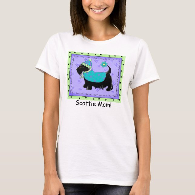 Black Terrier Hund Lila Grönt Anpassningsbar Scott T-shirt (Framsida)