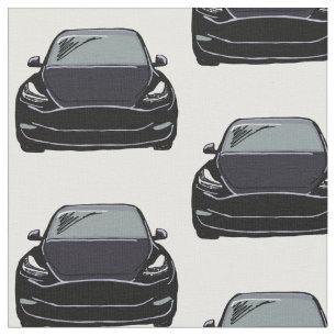 Black Tesla Model Y Hand plockade Sketch Fabric Tyg