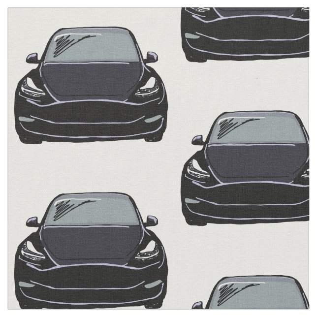 Black Tesla Model Y Hand plockade Sketch Fabric Tyg (Närbild)
