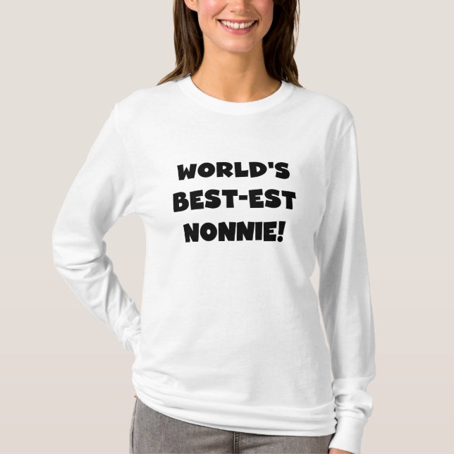 Black Text World's Best Nonnie Gifts Tee Shirt (Framsida)