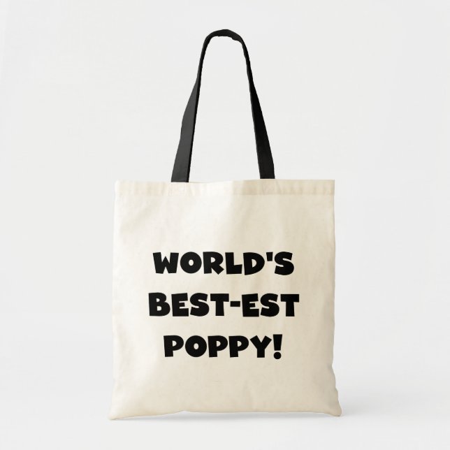 Black Text World's Best Poppy Gifts Tygkasse (Framsidan)