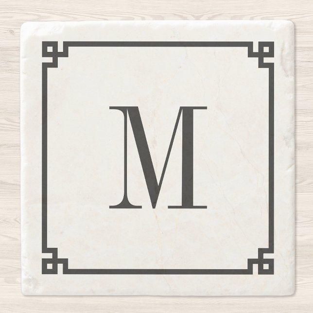Black Thin Grekiska Nyckel Gräns Monogram Stenunderlägg (Skapare uppladdad)