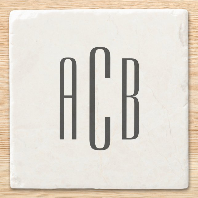 Black Three Letter Monogram Stenunderlägg (Black Three Letter Monogram Stone Coaster)