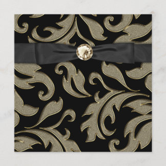 Black Tie Black Guld Damask Party-inbjudan Inbjudningar