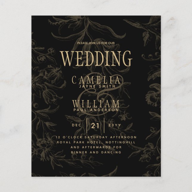 Black Tie Bröllop Theme Vintage Guld Damask Flygblad (Framsidan)