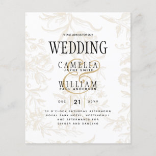 Black Tie Bröllop Theme Vintage Guld Damask Flygblad