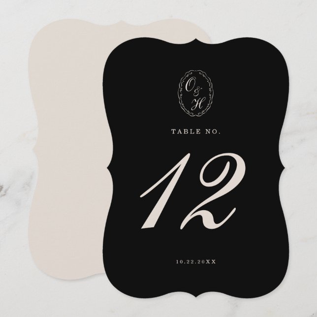 Black Tie Die-Cut Wedding Table Number Inbjudningar (Fram/baksida)