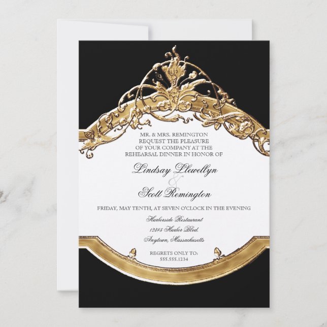 Black Tie Elegance 2, Golden Rehearsal Dinner Inbjudningar (Framsida)