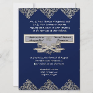 Black Tie Elegance 3 - Silver Vintage Damask Inbjudningar