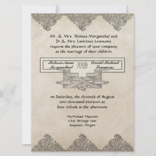 Black Tie Elegance 3 - Silver Vintage Damask Inbjudningar