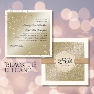 Black Tie Elegance, Champagne Cream Bröllopskort Inbjudningar