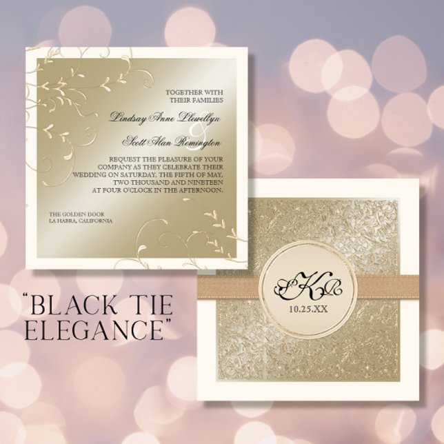 Black Tie Elegance, Champagne Cream Bröllopskort Inbjudningar (Skapare uppladdad)