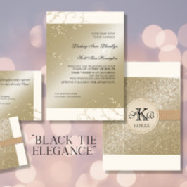 Black Tie Elegance, Champagne Cream Bröllopskort Inbjudningar