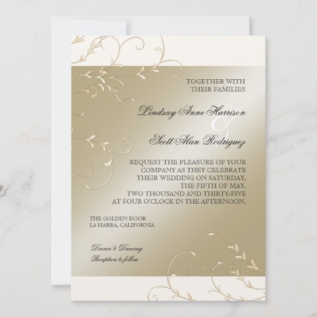Black Tie Elegance, Champagne Cream Bröllopskort Inbjudningar (Framsida)