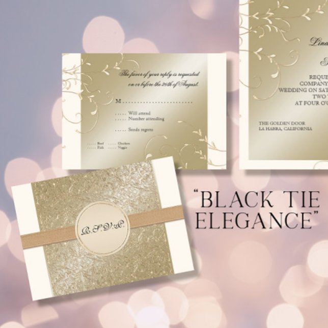 Black Tie Elegance, Champagne Cream Bröllopskort OSA Kort (Skapare uppladdad)