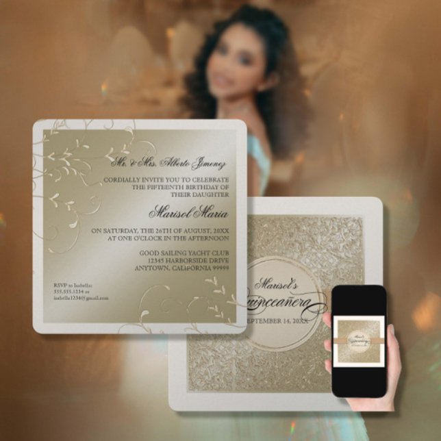 Black Tie Elegance, Champagne Cream Quinceanera Inbjudningar (Skapare uppladdad)