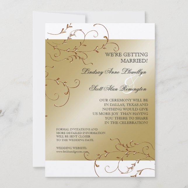 Black Tie Elegance, Golden Save the Date Inbjudnin Spara Datumet (Framsida)