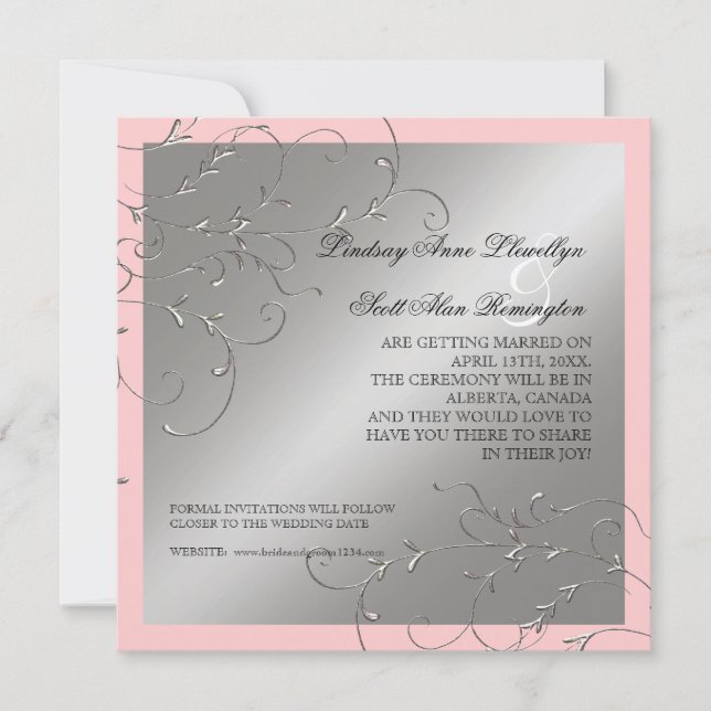 Black Tie Elegance, Silver Save the Date Inbjudnin Spara Datumet (Framsida)