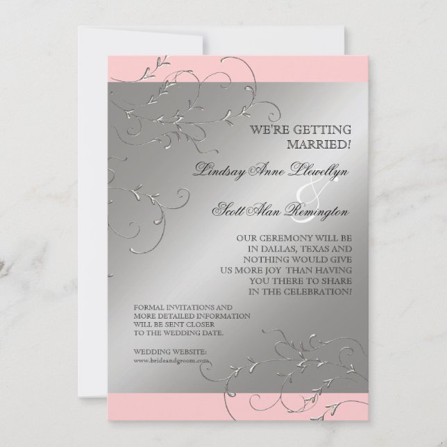 Black Tie Elegance, Silver Save the Date Inbjudnin Spara Datumet (Framsida)