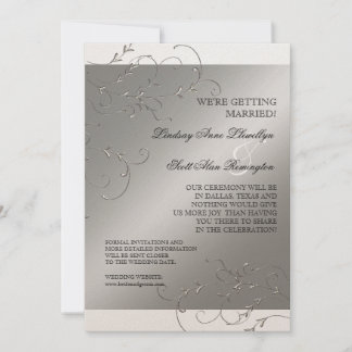 Black Tie Elegance, Silver Save the Date Inbjudnin Spara Datumet