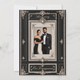 Black Tie Engagement Elegant Black White Photo  Inbjudningar