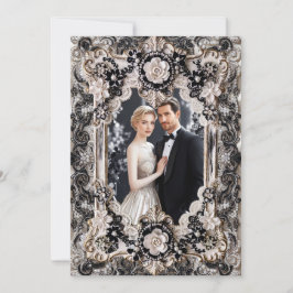 Black Tie Engagement Elegant Black White Photo Inbjudningar