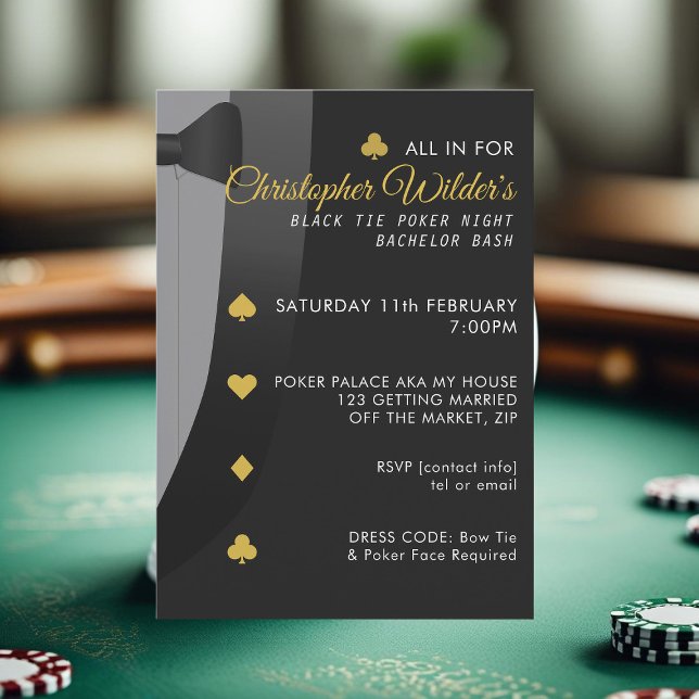 Black Tie Poker Night Bachelor Party-inbjudan Inbjudningar (Skapare uppladdad)